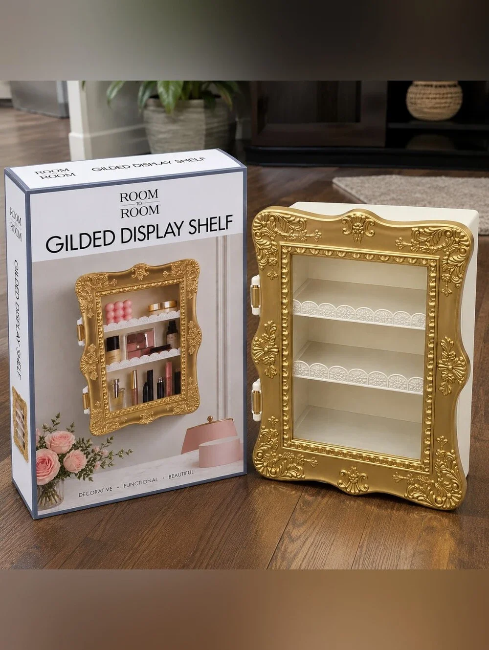 New Gilded Display Shelf Rococo Style MCM Home Decor Cabinet Small Trinkets